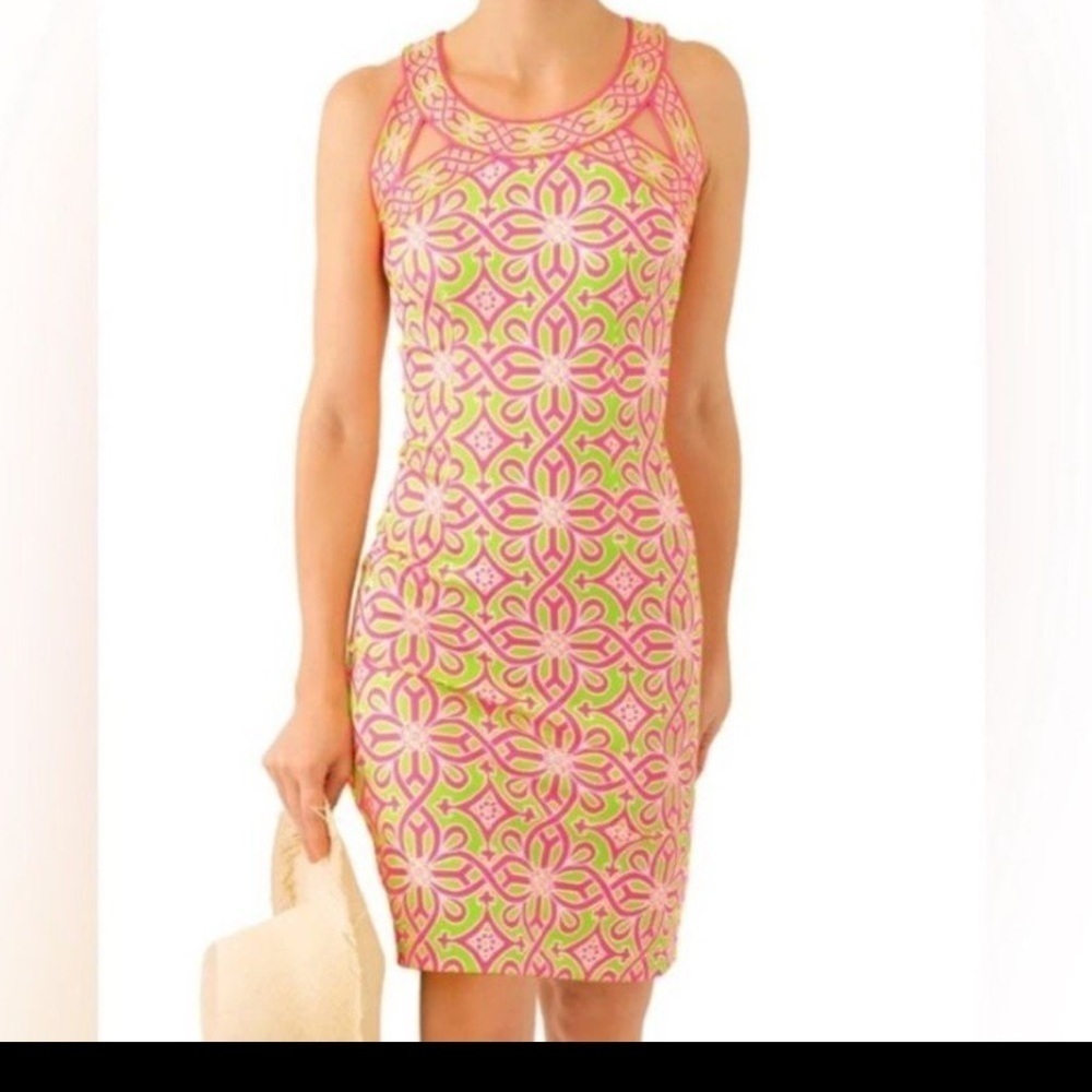 Gretchen Scott Pink Green Golf Stretchy Dress Sz XS